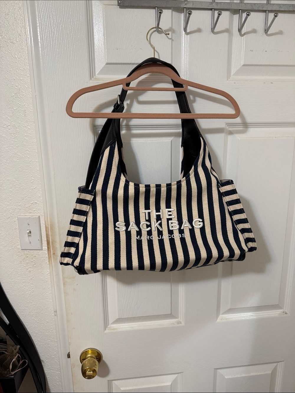 Marc Jacobs Navy and Cream Striped Sack Tote